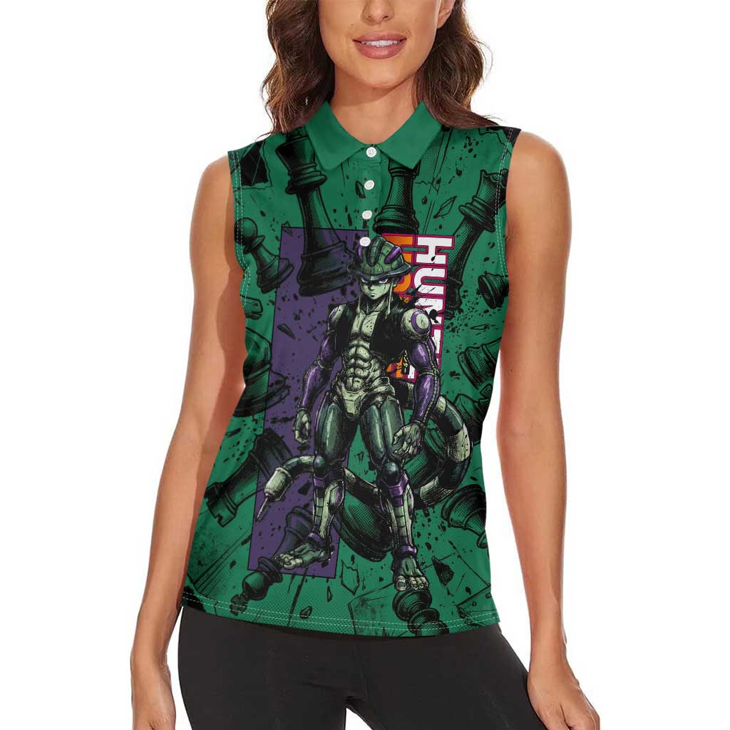 Meruem Chess Theme Women Sleeveless Polo Shirt with Dark Aura and Strategic Anime Artwork Design - The Mazicc