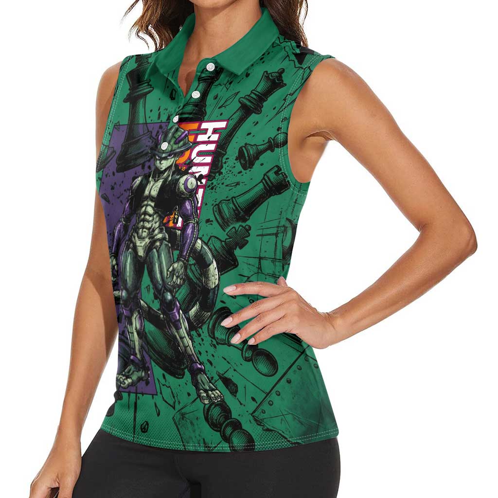 Meruem Chess Theme Women Sleeveless Polo Shirt with Dark Aura and Strategic Anime Artwork Design - The Mazicc