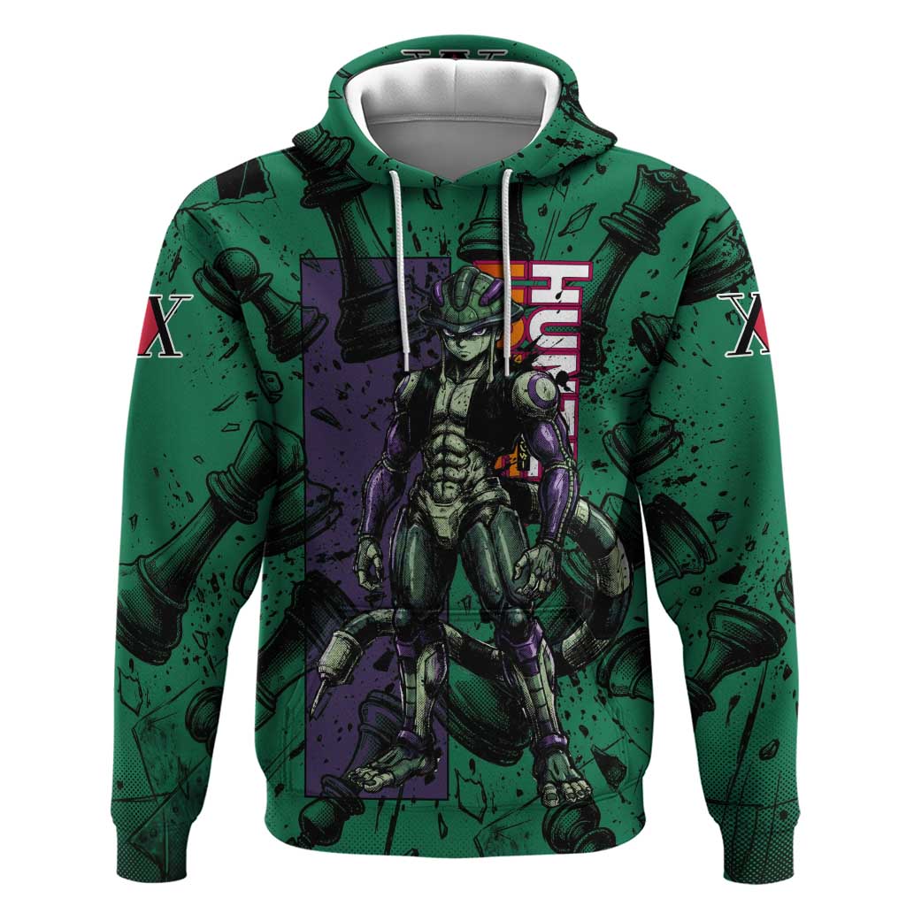 Meruem Chess Theme Zip Hoodie with Dark Aura and Strategic Anime Artwork Design - The Mazicc