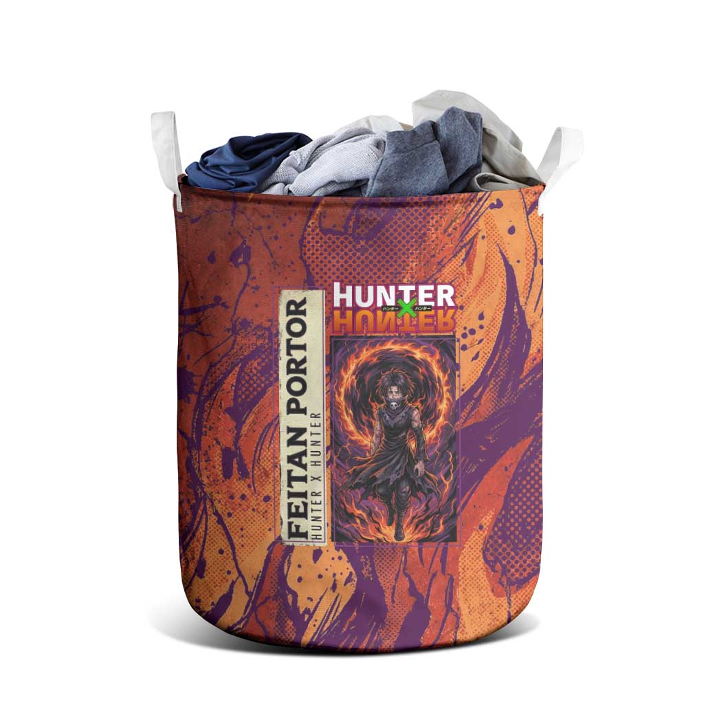Feitan Portor Flame Aura Design Laundry Basket with Sword Stance and Intense Anime Artwork - The Mazicc