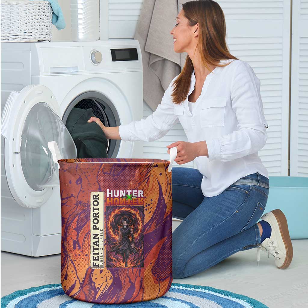 Feitan Portor Flame Aura Design Laundry Basket with Sword Stance and Intense Anime Artwork - The Mazicc