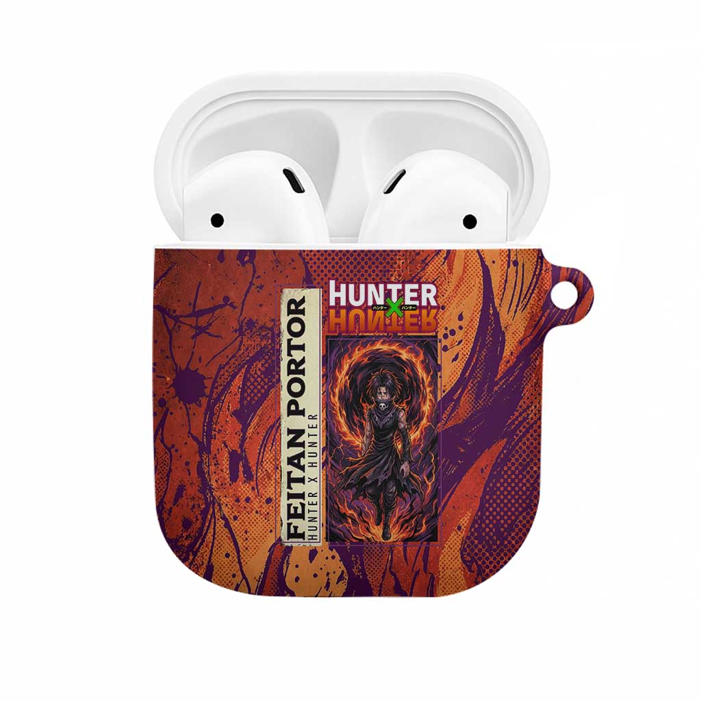Feitan Portor Flame Aura Design AirPods Case with Sword Stance and Intense Anime Artwork - The Mazicc