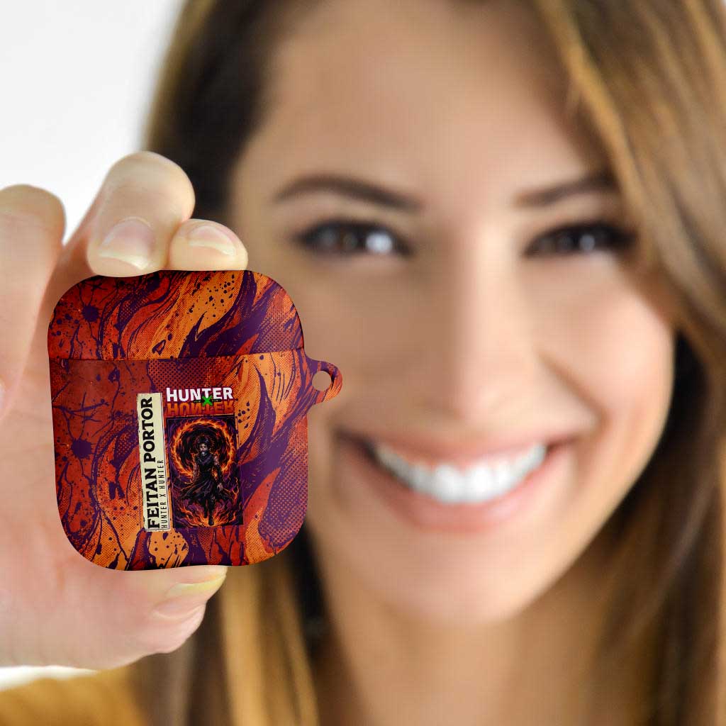 Feitan Portor Flame Aura Design AirPods Case with Sword Stance and Intense Anime Artwork - The Mazicc