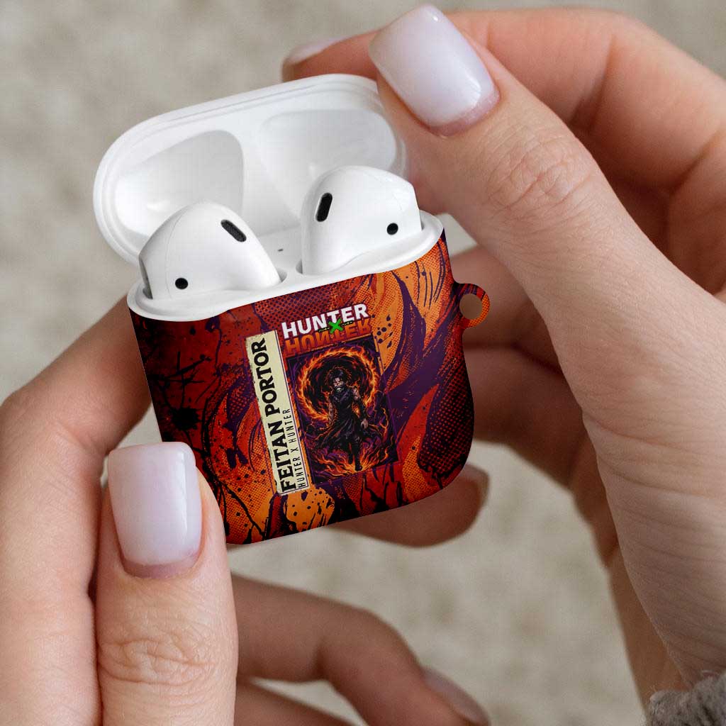 Feitan Portor Flame Aura Design AirPods Case with Sword Stance and Intense Anime Artwork - The Mazicc