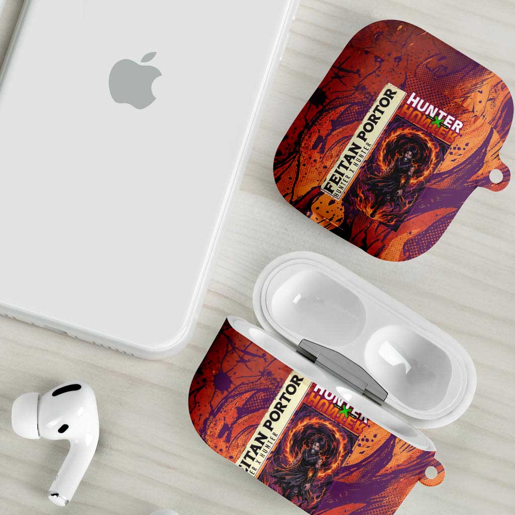 Feitan Portor Flame Aura Design AirPods Case with Sword Stance and Intense Anime Artwork - The Mazicc
