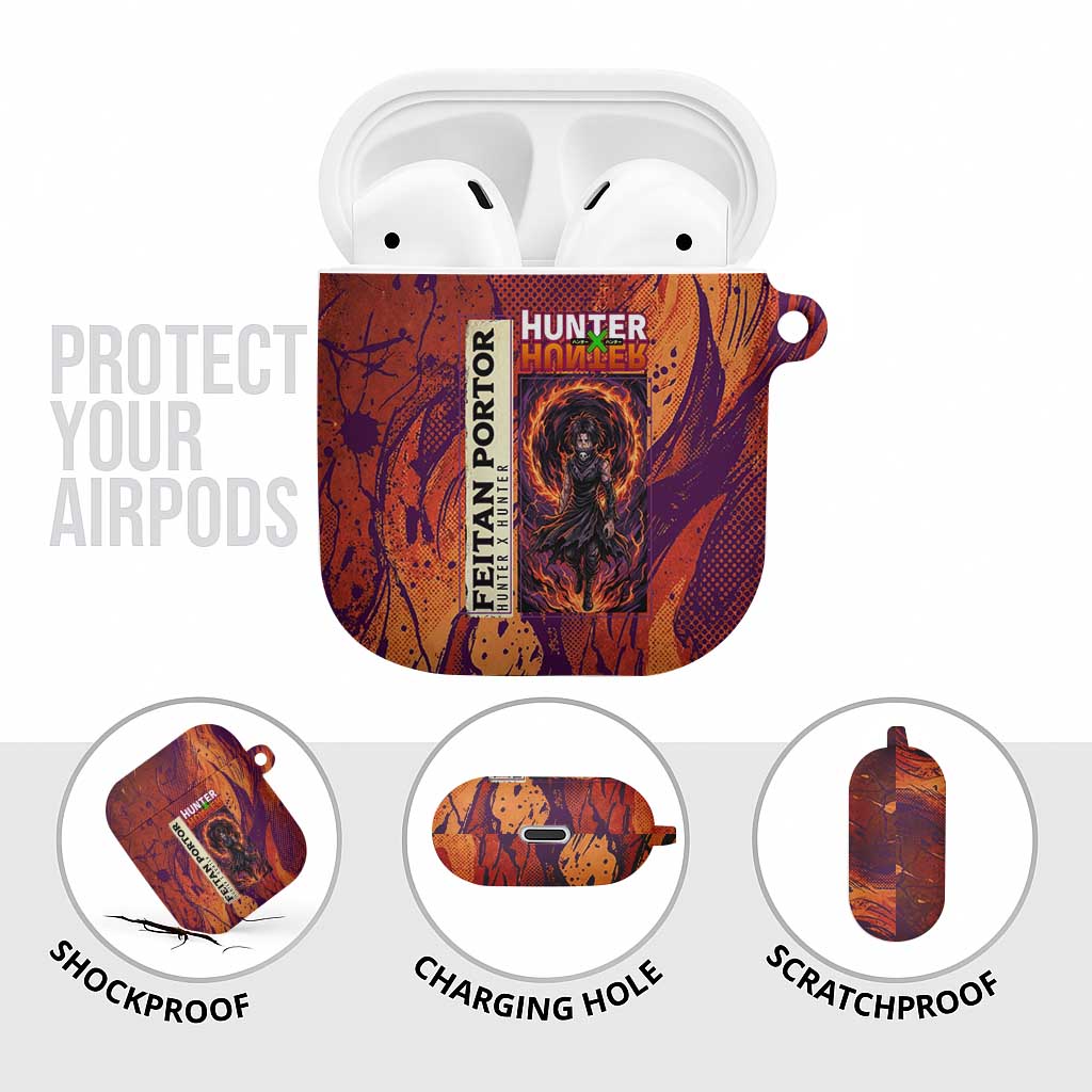 Feitan Portor Flame Aura Design AirPods Case with Sword Stance and Intense Anime Artwork - The Mazicc