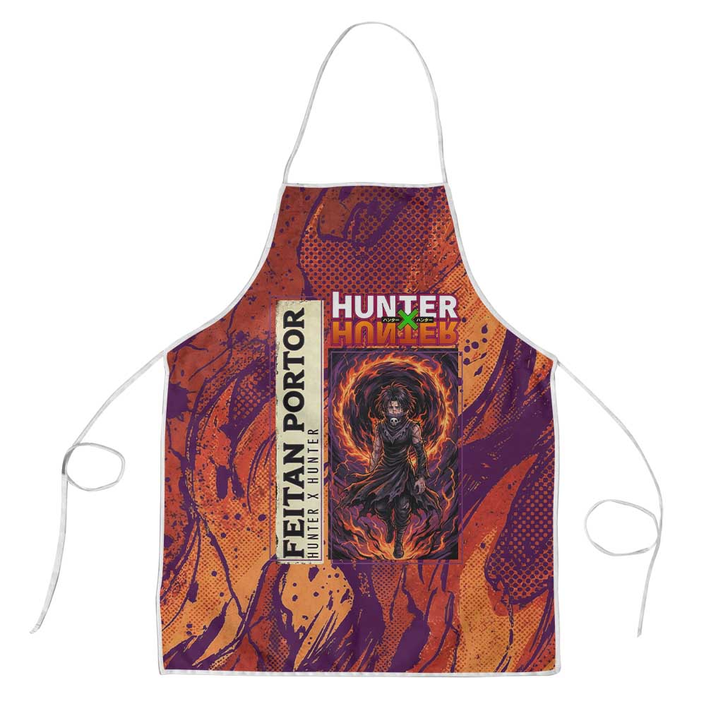 Feitan Portor Flame Aura Design Apron with Sword Stance and Intense Anime Artwork - The Mazicc