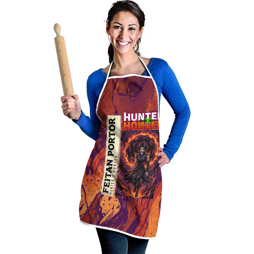 Feitan Portor Flame Aura Design Apron with Sword Stance and Intense Anime Artwork - The Mazicc