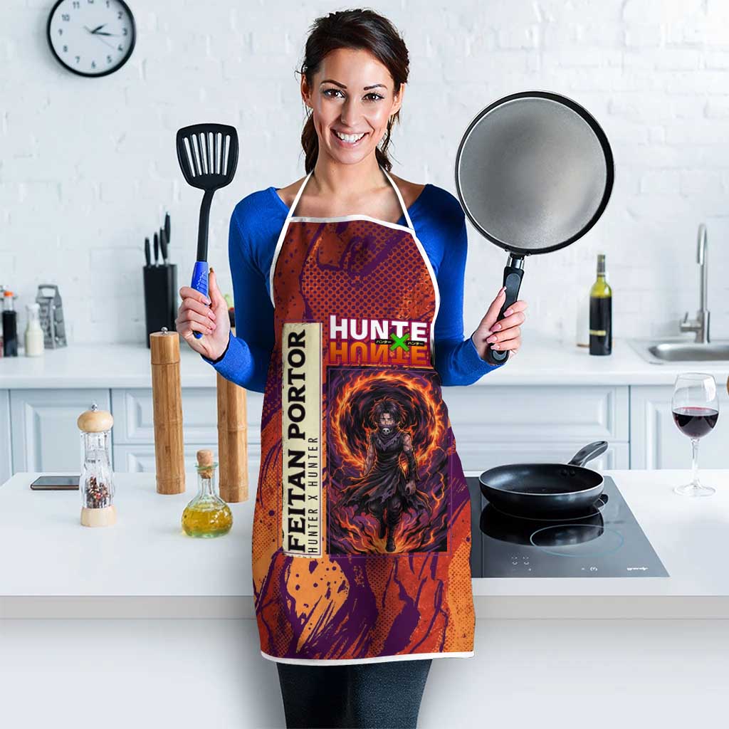 Feitan Portor Flame Aura Design Apron with Sword Stance and Intense Anime Artwork - The Mazicc