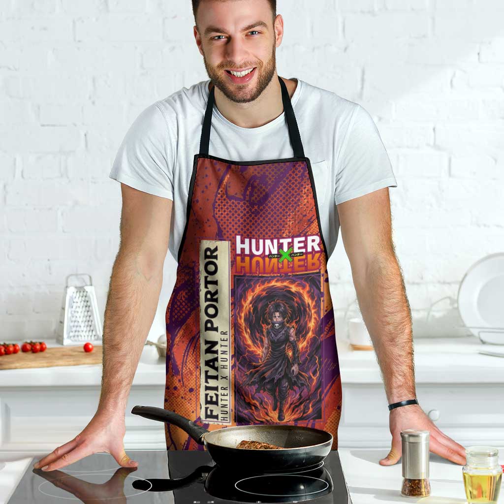 Feitan Portor Flame Aura Design Apron with Sword Stance and Intense Anime Artwork - The Mazicc
