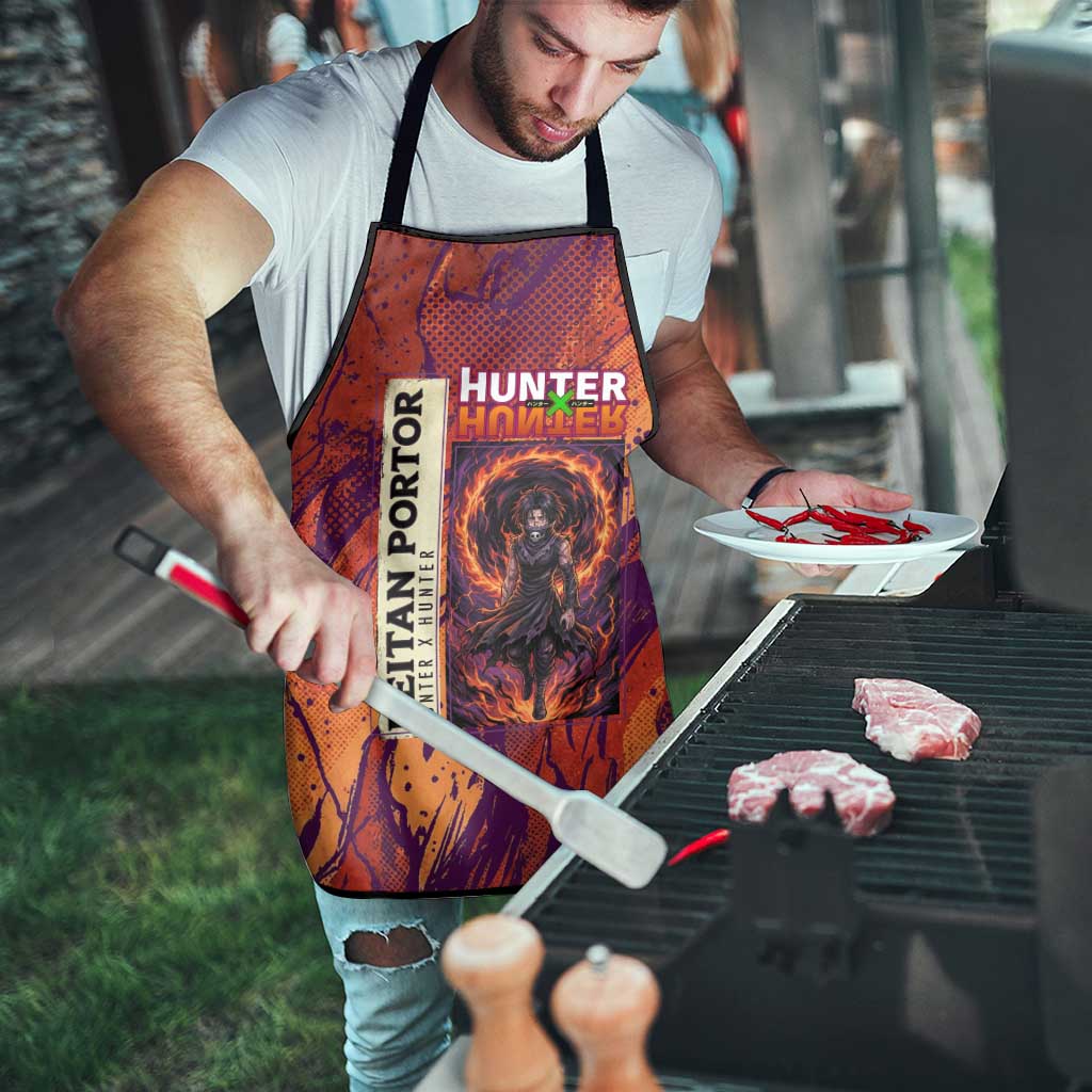 Feitan Portor Flame Aura Design Apron with Sword Stance and Intense Anime Artwork - The Mazicc