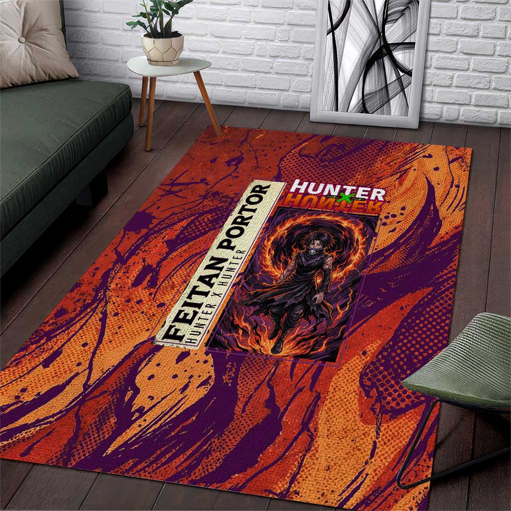 Feitan Portor Flame Aura Design Area Rug with Sword Stance and Intense Anime Artwork - The Mazicc