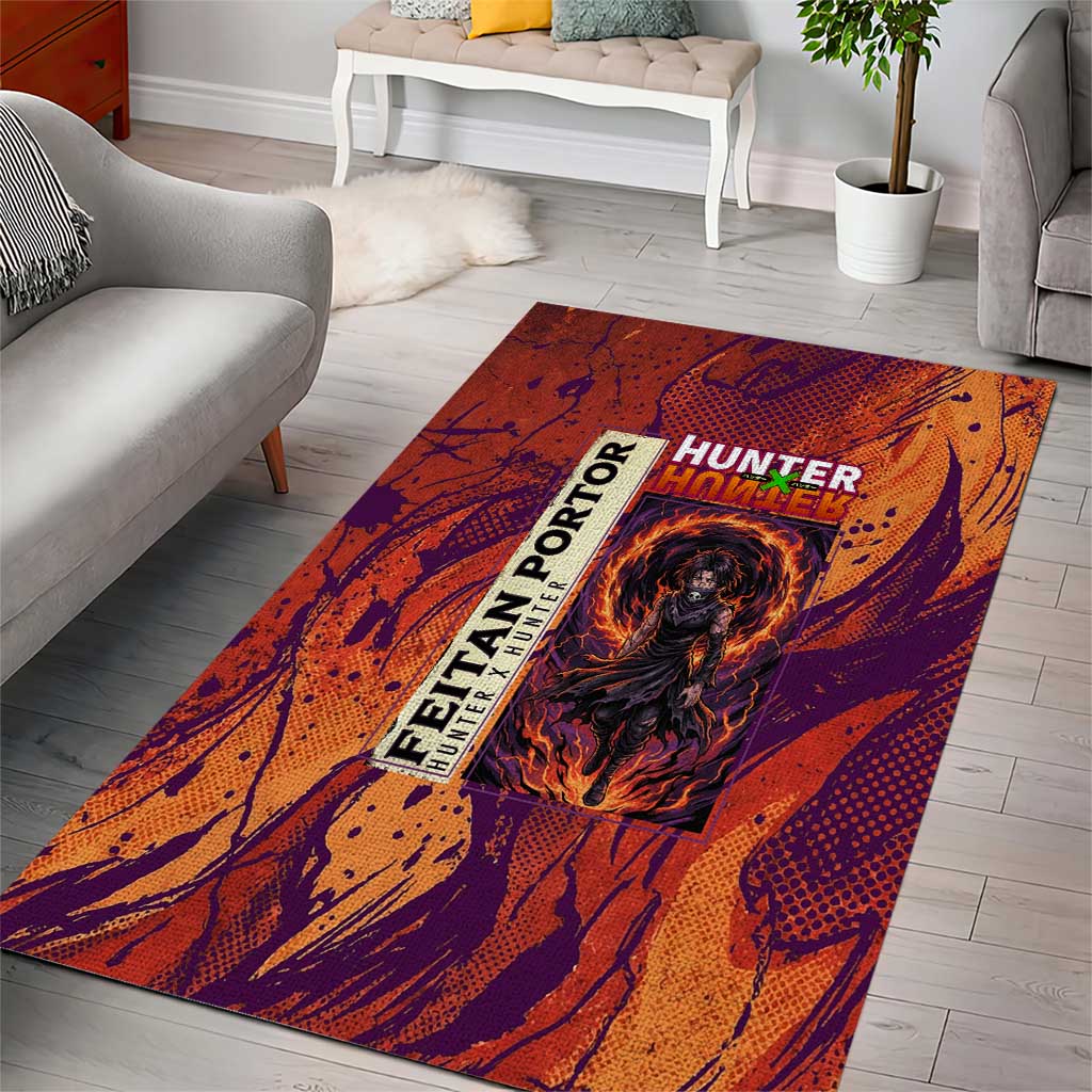 Feitan Portor Flame Aura Design Area Rug with Sword Stance and Intense Anime Artwork - The Mazicc