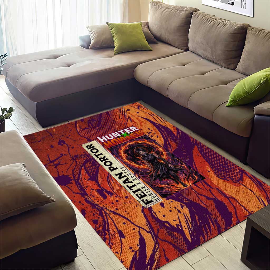 Feitan Portor Flame Aura Design Area Rug with Sword Stance and Intense Anime Artwork - The Mazicc