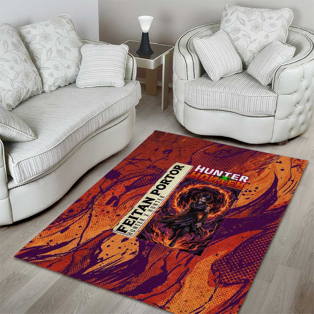 Feitan Portor Flame Aura Design Area Rug with Sword Stance and Intense Anime Artwork - The Mazicc