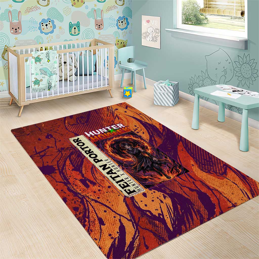 Feitan Portor Flame Aura Design Area Rug with Sword Stance and Intense Anime Artwork - The Mazicc