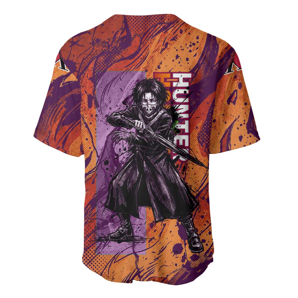 Feitan Portor Flame Aura Design Baseball Jersey with Sword Stance and Intense Anime Artwork - The Mazicc