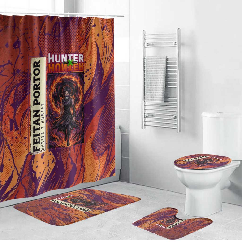 Feitan Portor Flame Aura Design Bathroom Set with Sword Stance and Intense Anime Artwork - The Mazicc