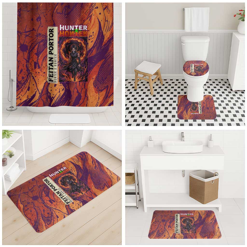 Feitan Portor Flame Aura Design Bathroom Set with Sword Stance and Intense Anime Artwork - The Mazicc