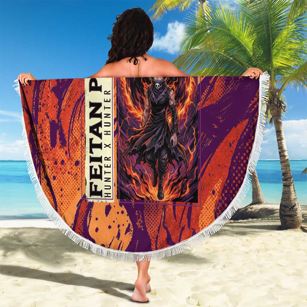 Feitan Portor Flame Aura Design Beach Blanket with Sword Stance and Intense Anime Artwork - The Mazicc