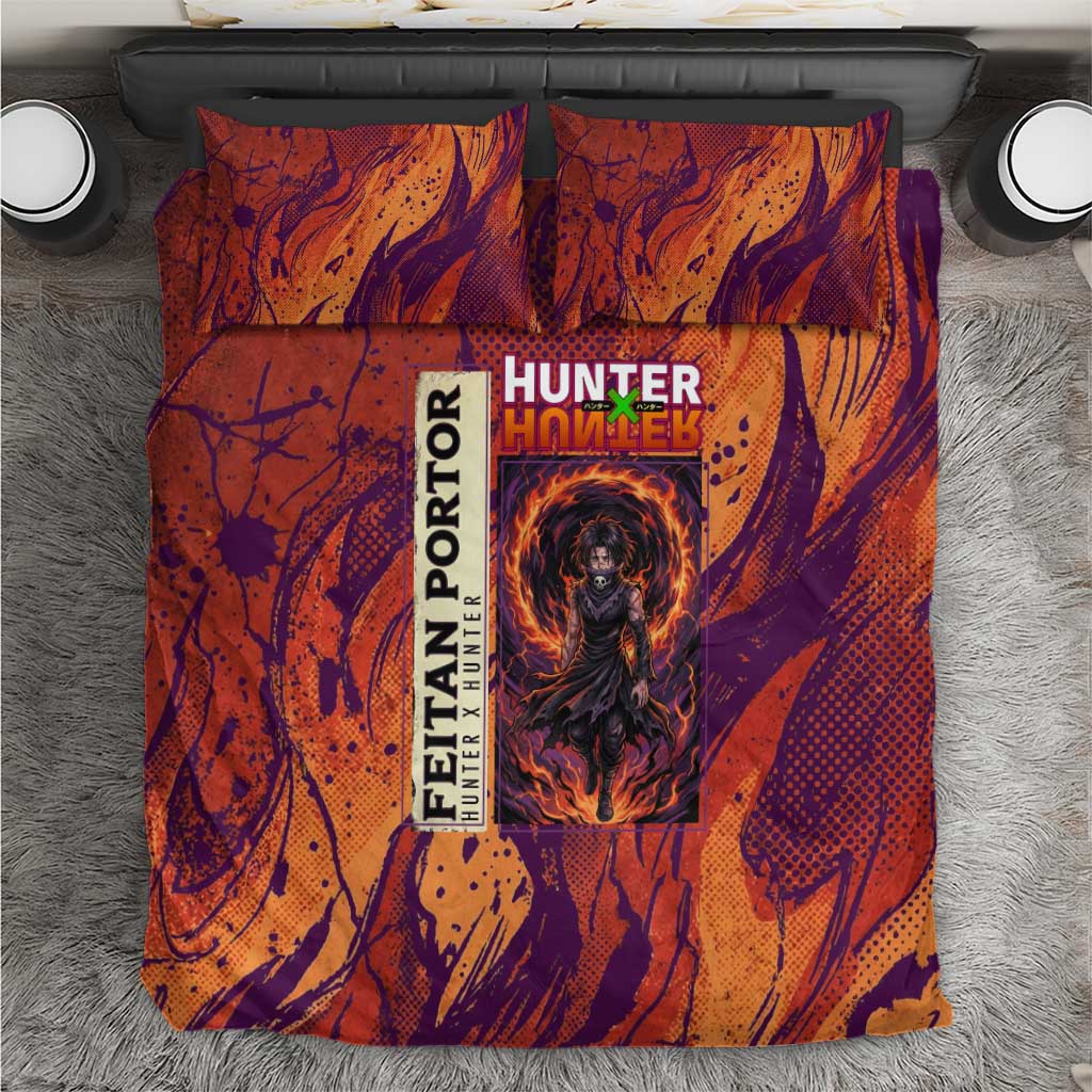 Feitan Portor Flame Aura Design Bedding Set with Sword Stance and Intense Anime Artwork - The Mazicc