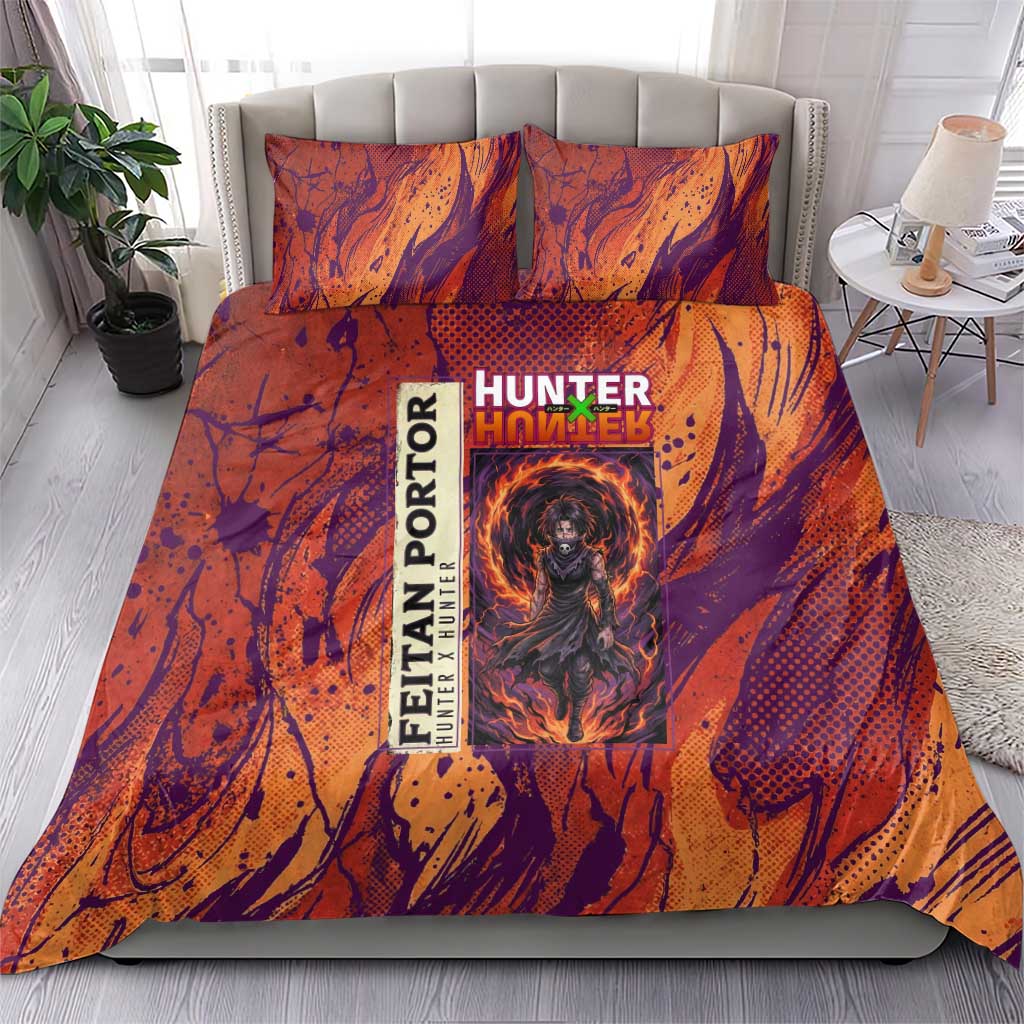 Feitan Portor Flame Aura Design Bedding Set with Sword Stance and Intense Anime Artwork - The Mazicc