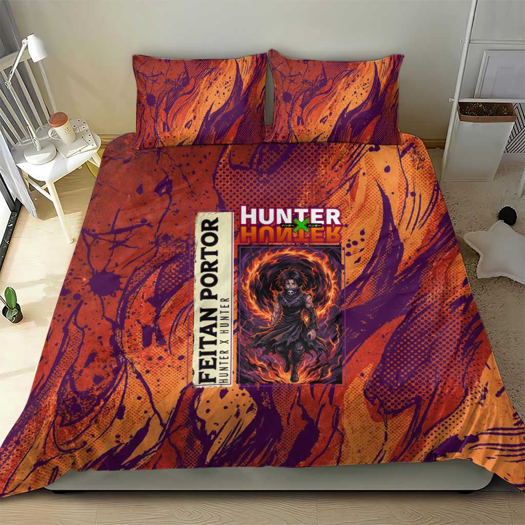 Feitan Portor Flame Aura Design Bedding Set with Sword Stance and Intense Anime Artwork - The Mazicc