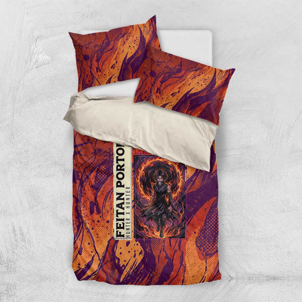 Feitan Portor Flame Aura Design Bedding Set with Sword Stance and Intense Anime Artwork - The Mazicc