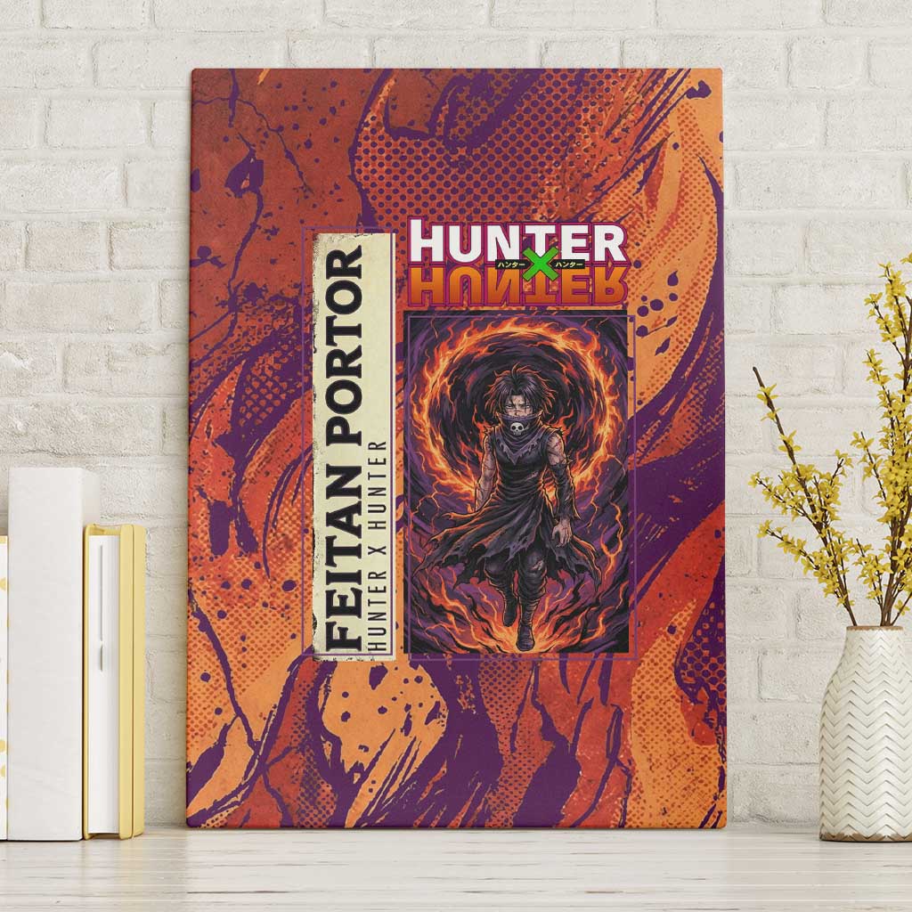 Feitan Portor Flame Aura Design Canvas Wall Art with Sword Stance and Intense Anime Artwork - The Mazicc