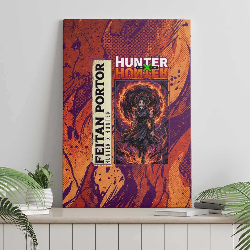 Feitan Portor Flame Aura Design Canvas Wall Art with Sword Stance and Intense Anime Artwork - The Mazicc