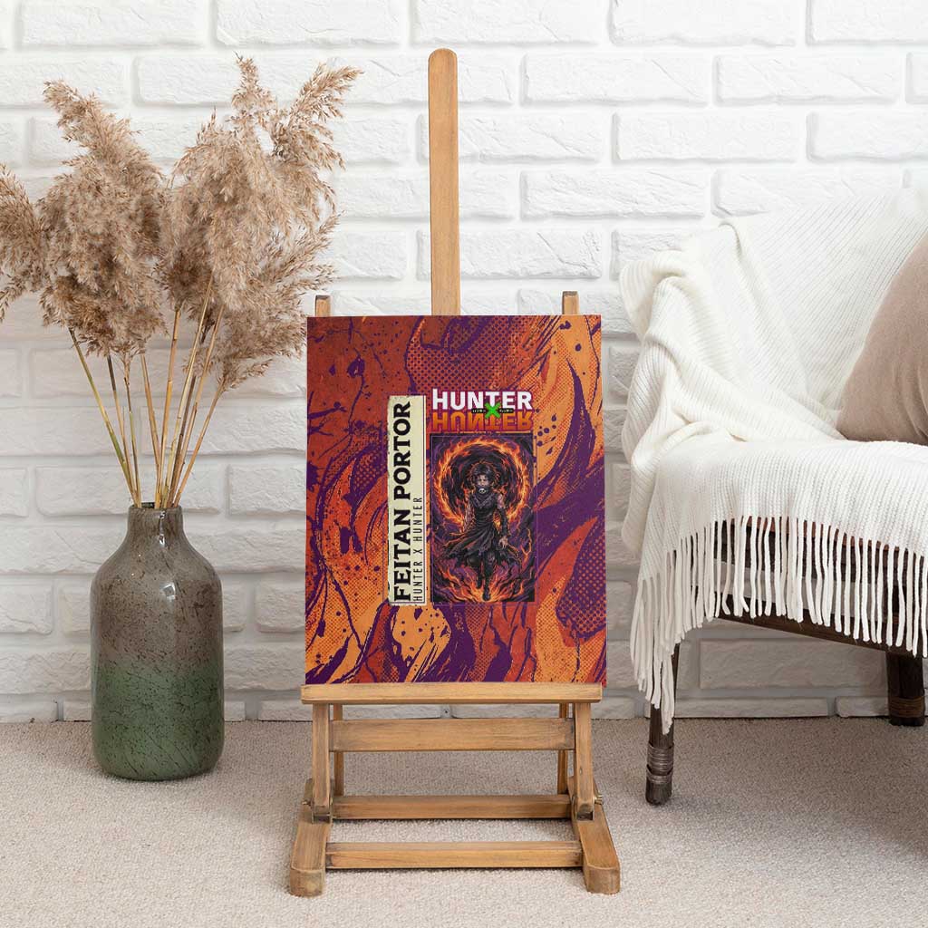 Feitan Portor Flame Aura Design Canvas Wall Art with Sword Stance and Intense Anime Artwork - The Mazicc