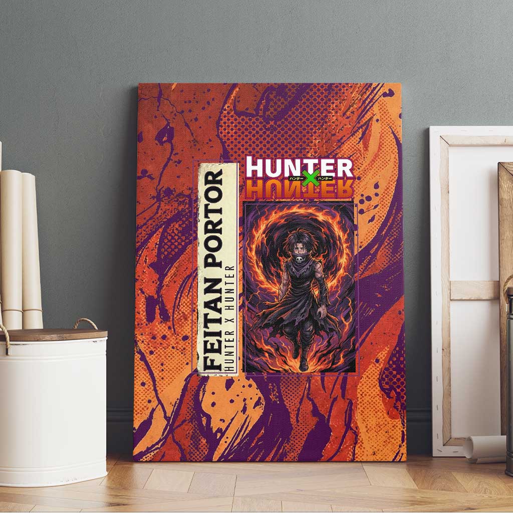 Feitan Portor Flame Aura Design Canvas Wall Art with Sword Stance and Intense Anime Artwork - The Mazicc