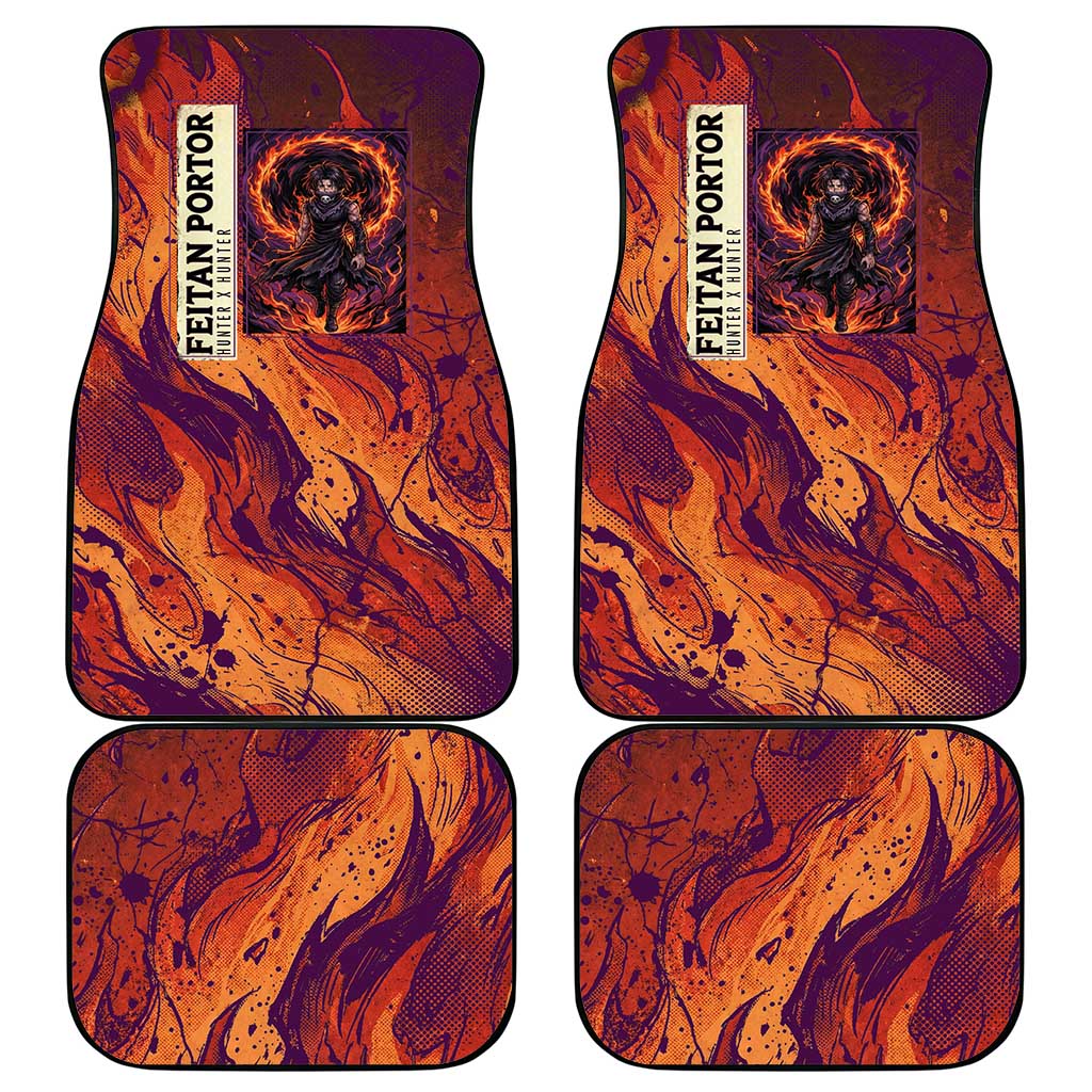 Feitan Portor Flame Aura Design Car Mats with Sword Stance and Intense Anime Artwork - The Mazicc