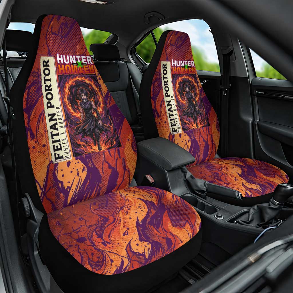 Feitan Portor Flame Aura Design Car Seat Cover with Sword Stance and Intense Anime Artwork - The Mazicc