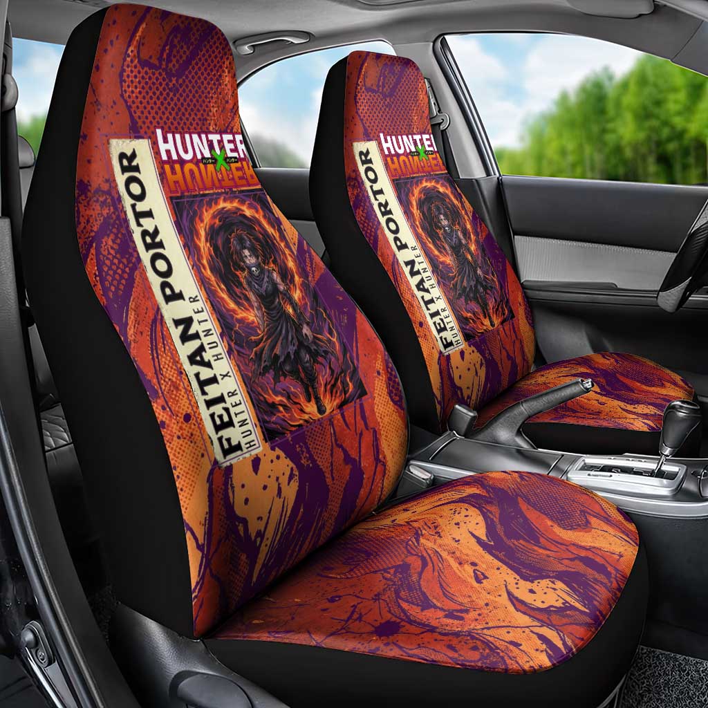 Feitan Portor Flame Aura Design Car Seat Cover with Sword Stance and Intense Anime Artwork - The Mazicc