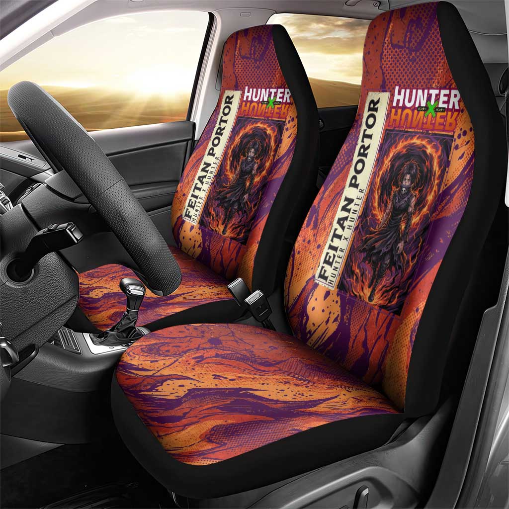 Feitan Portor Flame Aura Design Car Seat Cover with Sword Stance and Intense Anime Artwork - The Mazicc
