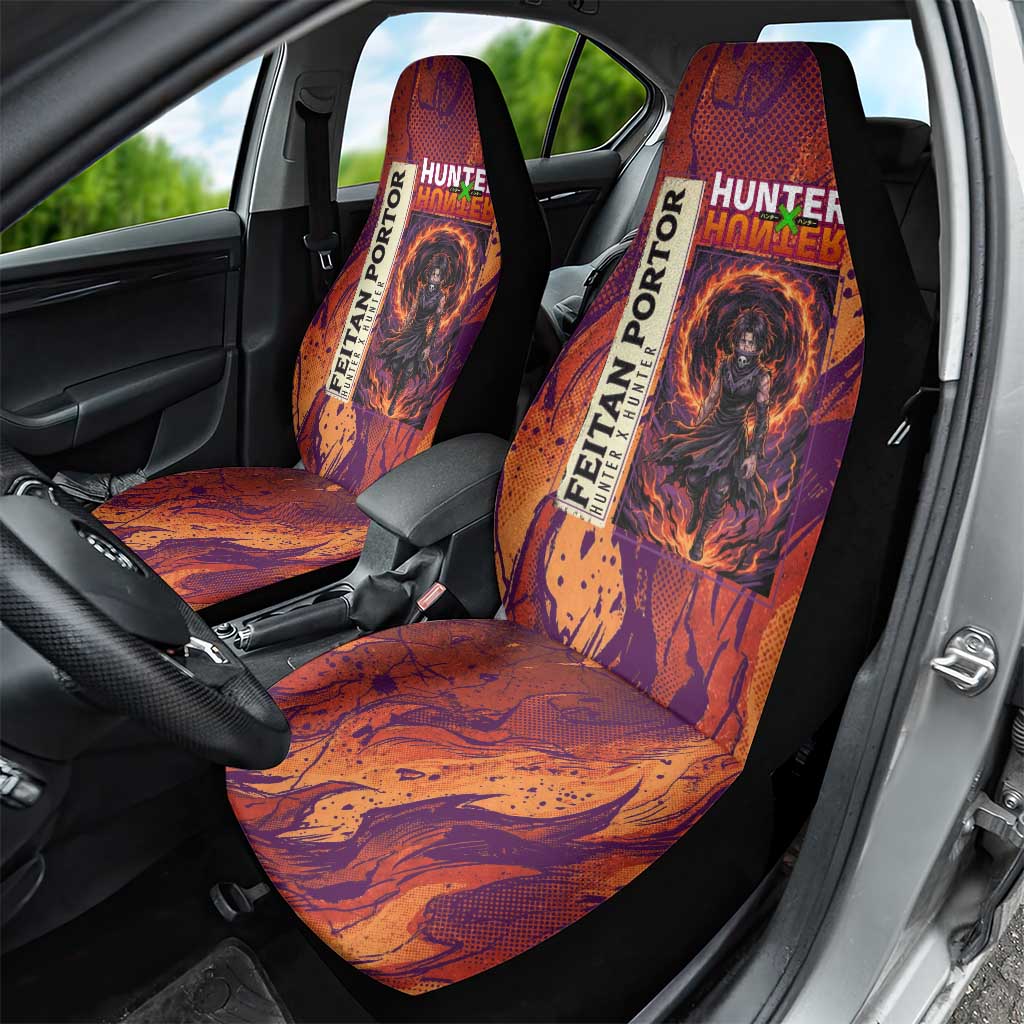 Feitan Portor Flame Aura Design Car Seat Cover with Sword Stance and Intense Anime Artwork - The Mazicc