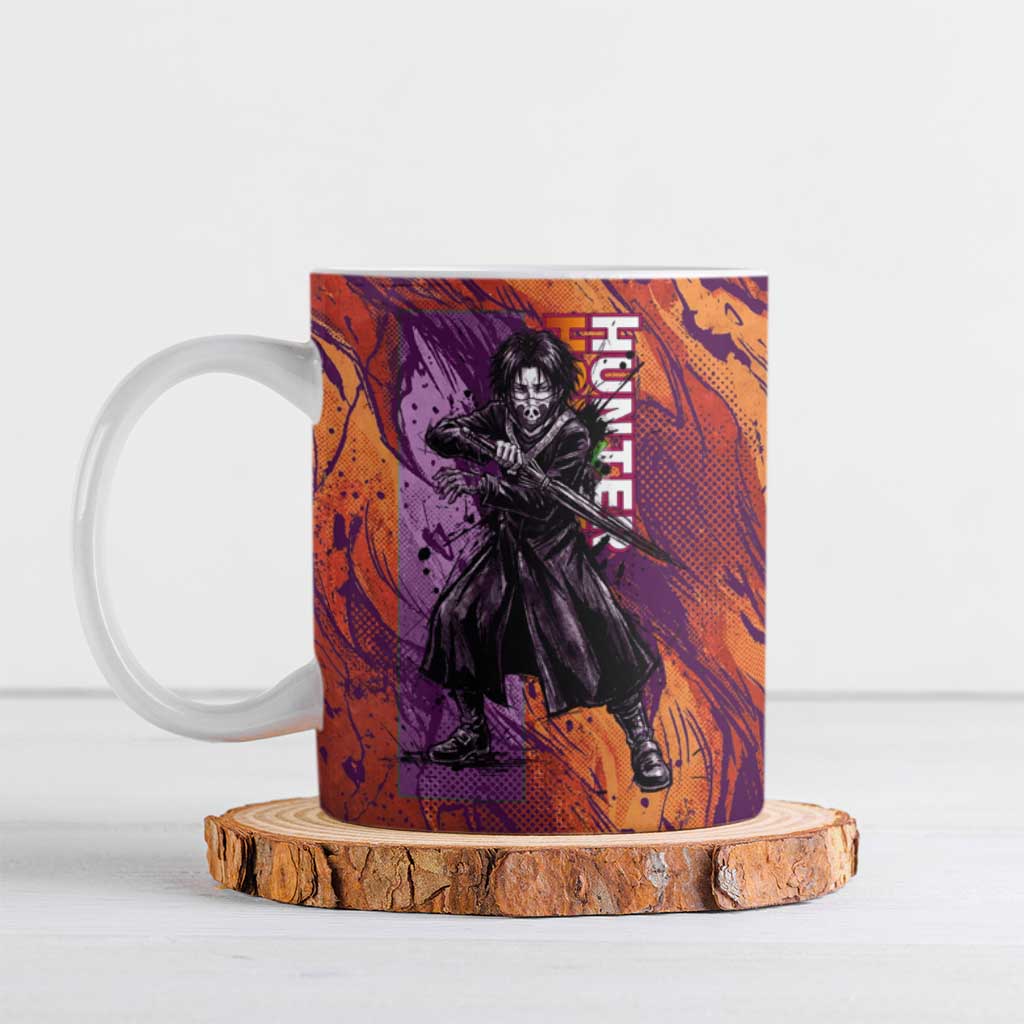 Feitan Portor Flame Aura Design Ceramic Mug with Sword Stance and Intense Anime Artwork - The Mazicc