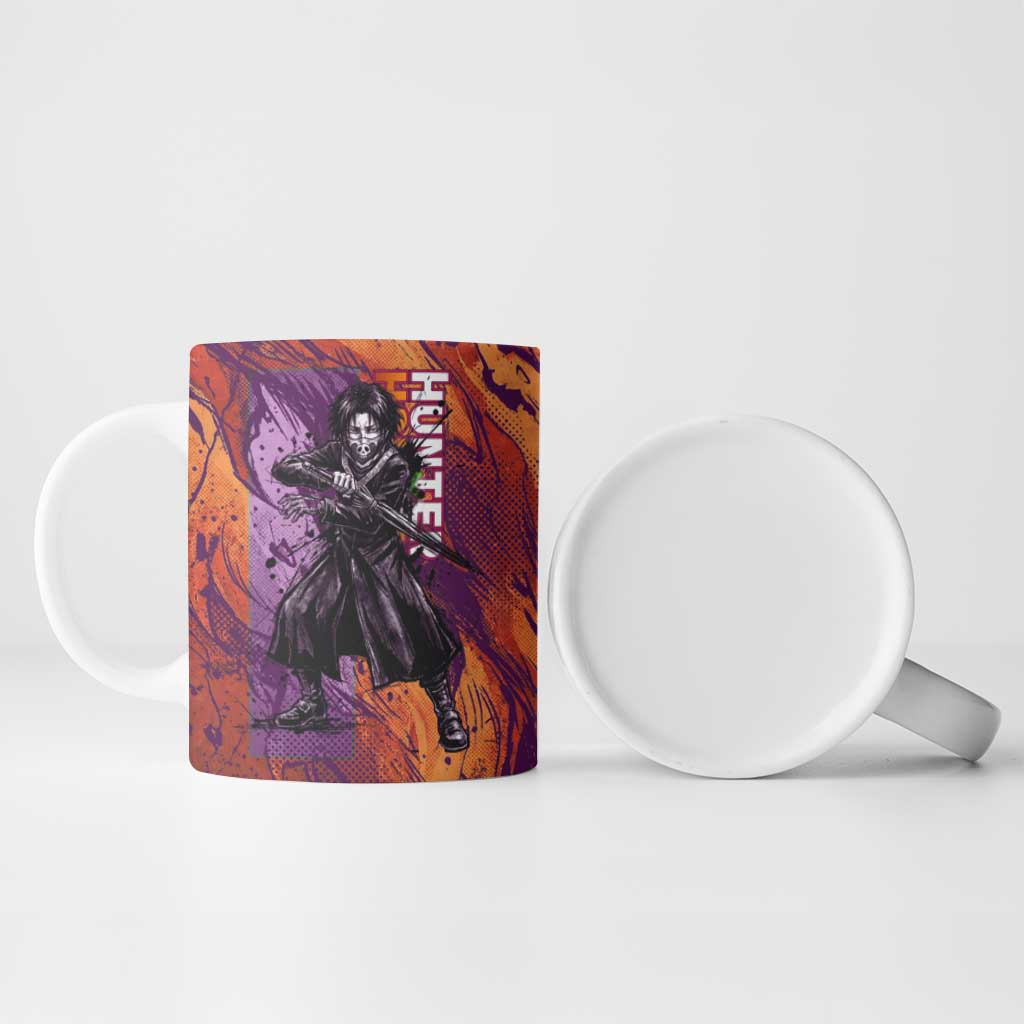 Feitan Portor Flame Aura Design Ceramic Mug with Sword Stance and Intense Anime Artwork - The Mazicc