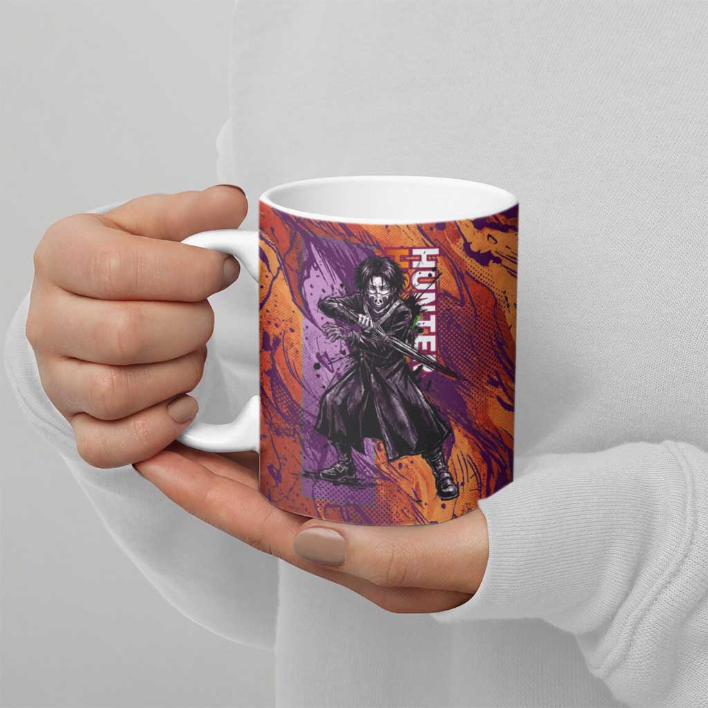 Feitan Portor Flame Aura Design Ceramic Mug with Sword Stance and Intense Anime Artwork - The Mazicc