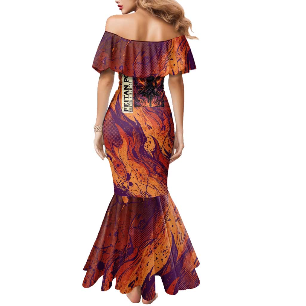 Feitan Portor Flame Aura Design Family Matching Mermaid Dress and Hawaiian Shirt with Sword Stance and Intense Anime Artwork