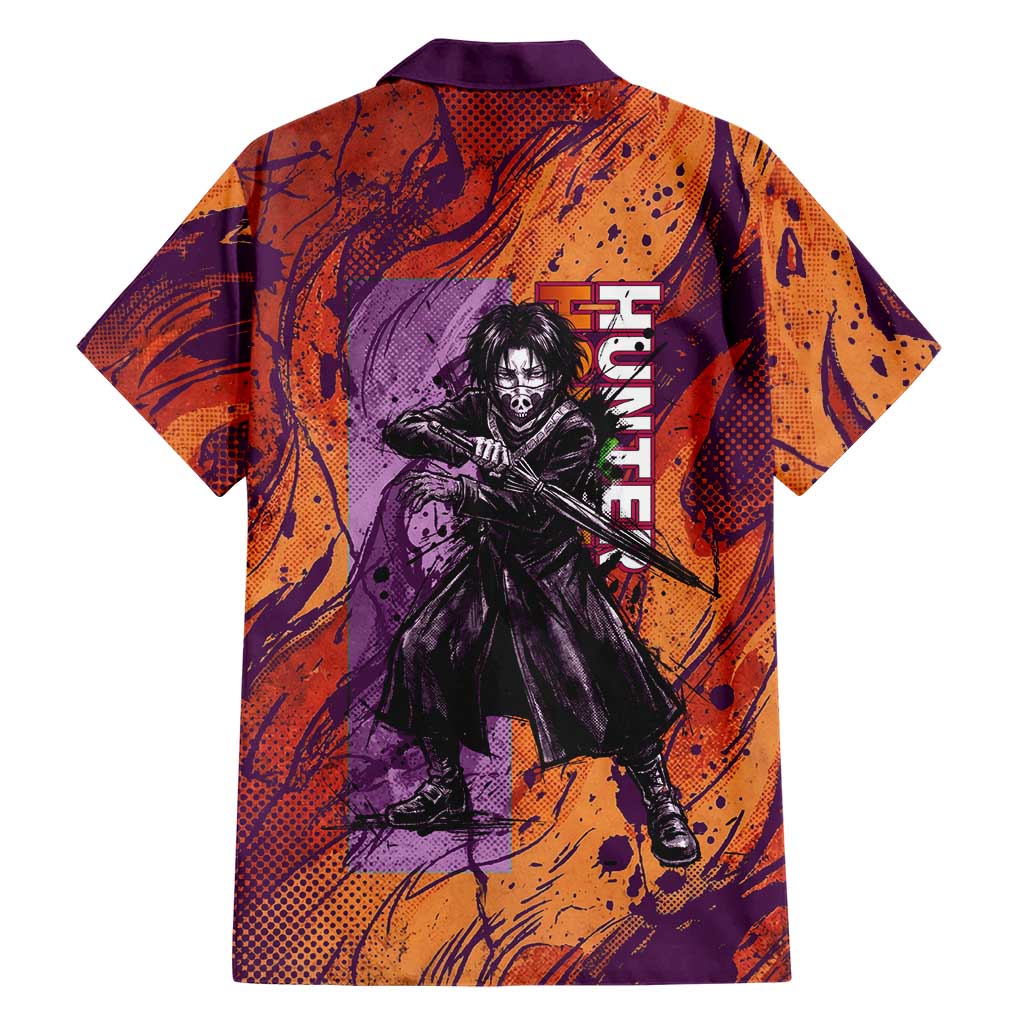 Feitan Portor Flame Aura Design Family Matching Summer Maxi Dress and Hawaiian Shirt with Sword Stance and Intense Anime Artwork