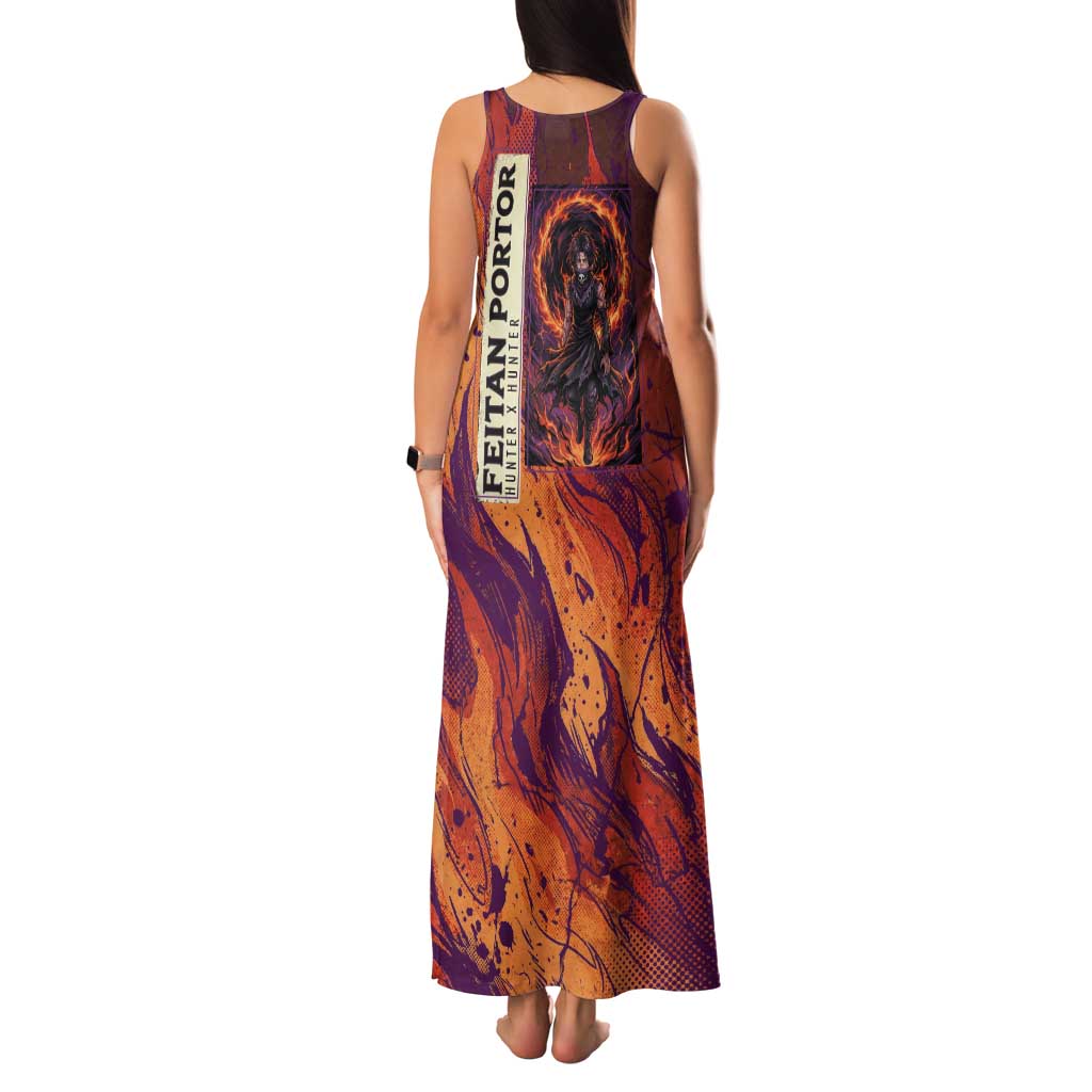 Feitan Portor Flame Aura Design Family Matching Tank Maxi Dress and Hawaiian Shirt with Sword Stance and Intense Anime Artwork
