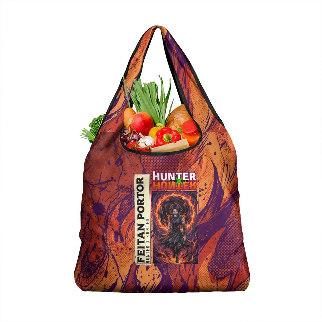 Feitan Portor Flame Aura Design Grocery Bag with Sword Stance and Intense Anime Artwork - The Mazicc