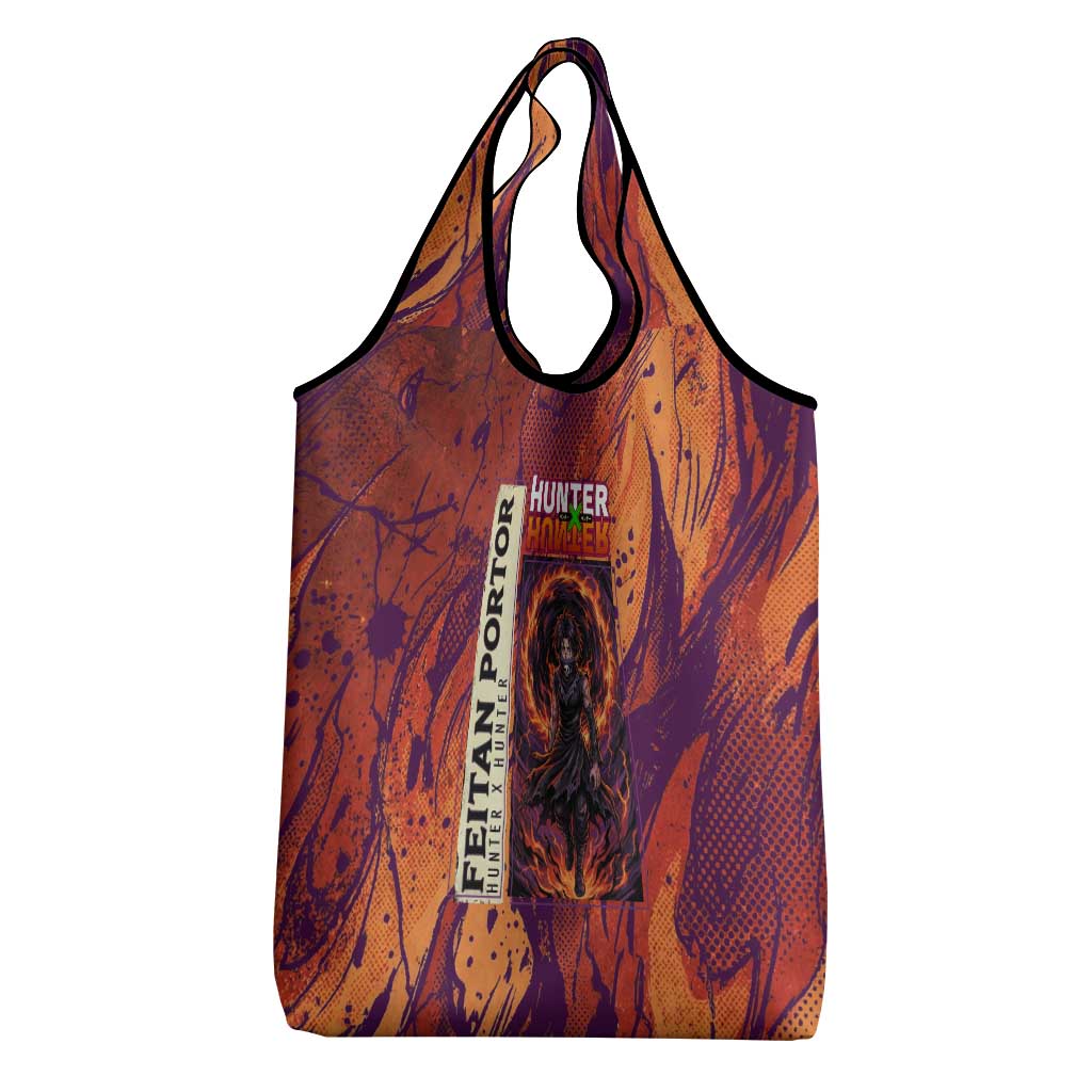 Feitan Portor Flame Aura Design Grocery Bag with Sword Stance and Intense Anime Artwork - The Mazicc