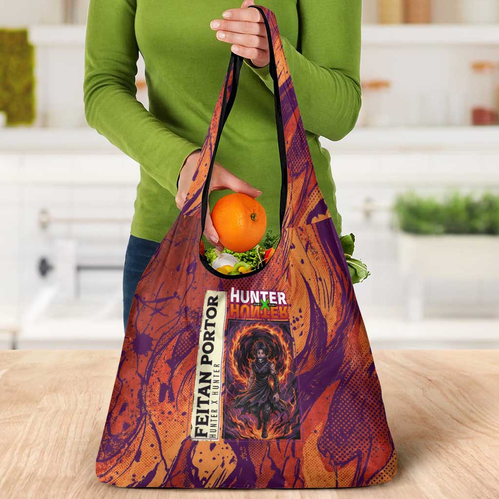 Feitan Portor Flame Aura Design Grocery Bag with Sword Stance and Intense Anime Artwork - The Mazicc