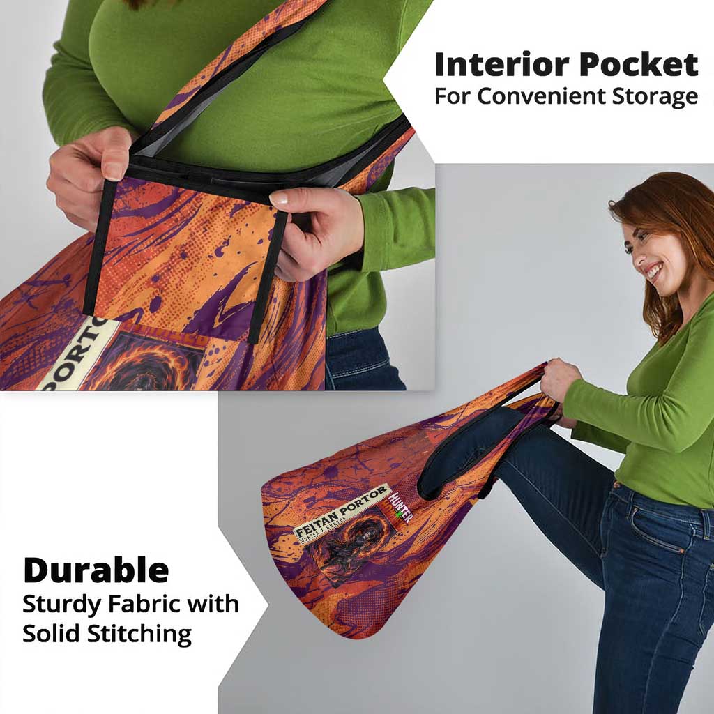 Feitan Portor Flame Aura Design Grocery Bag with Sword Stance and Intense Anime Artwork - The Mazicc