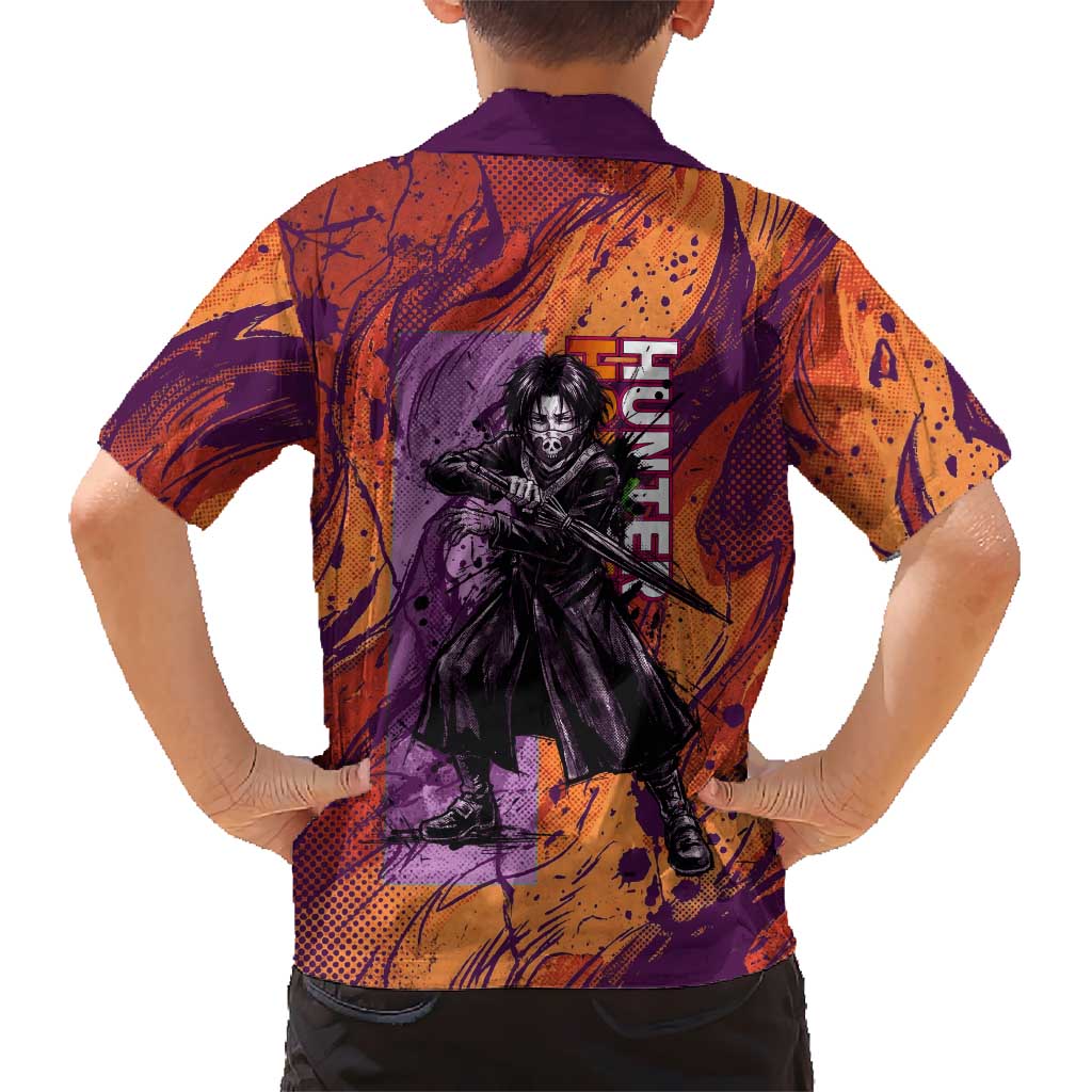 Feitan Portor Flame Aura Design Hawaiian Shirt with Sword Stance and Intense Anime Artwork - The Mazicc