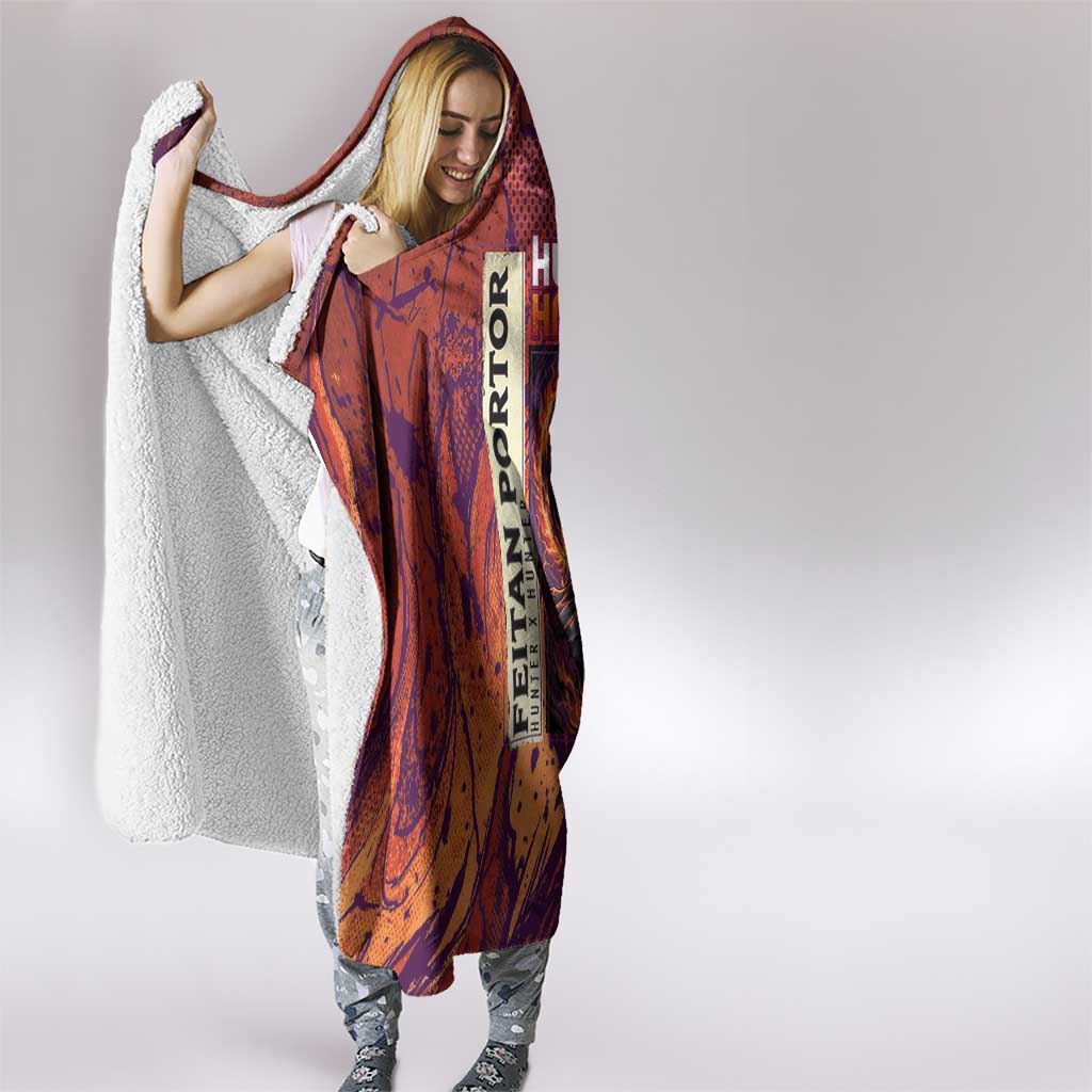 Feitan Portor Flame Aura Design Hooded Blanket with Sword Stance and Intense Anime Artwork - The Mazicc