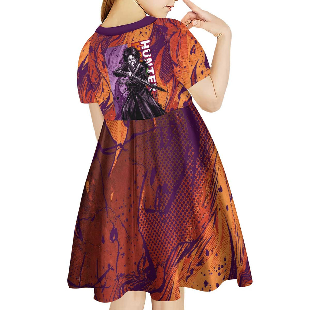 Feitan Portor Flame Aura Design Kid Short Sleeve Dress with Sword Stance and Intense Anime Artwork - The Mazicc